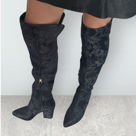 NINE WEST Silvesta Black Over-the-Knee Boot in Black Brocade Jacquard, Size 8 - Picture 4 of 15